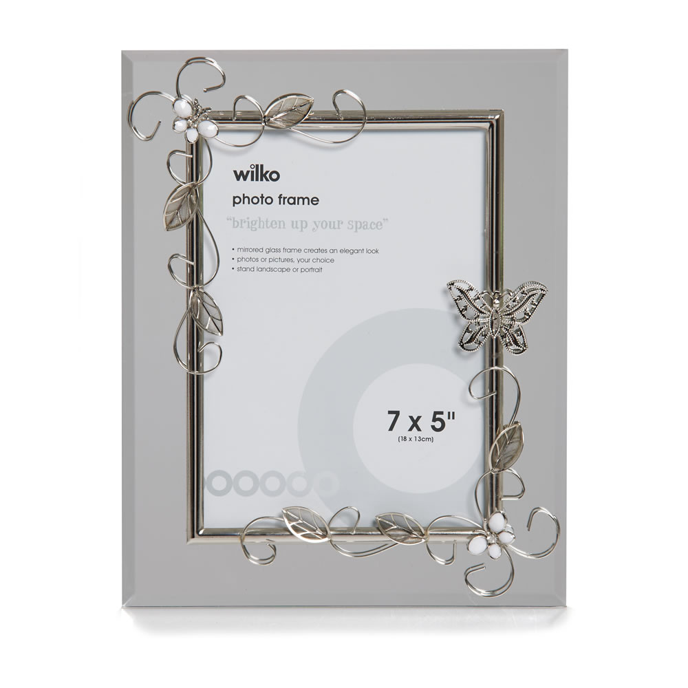 Wilko 7 x 5 inch Silver Butterfly Detail Photo Frame Wilko