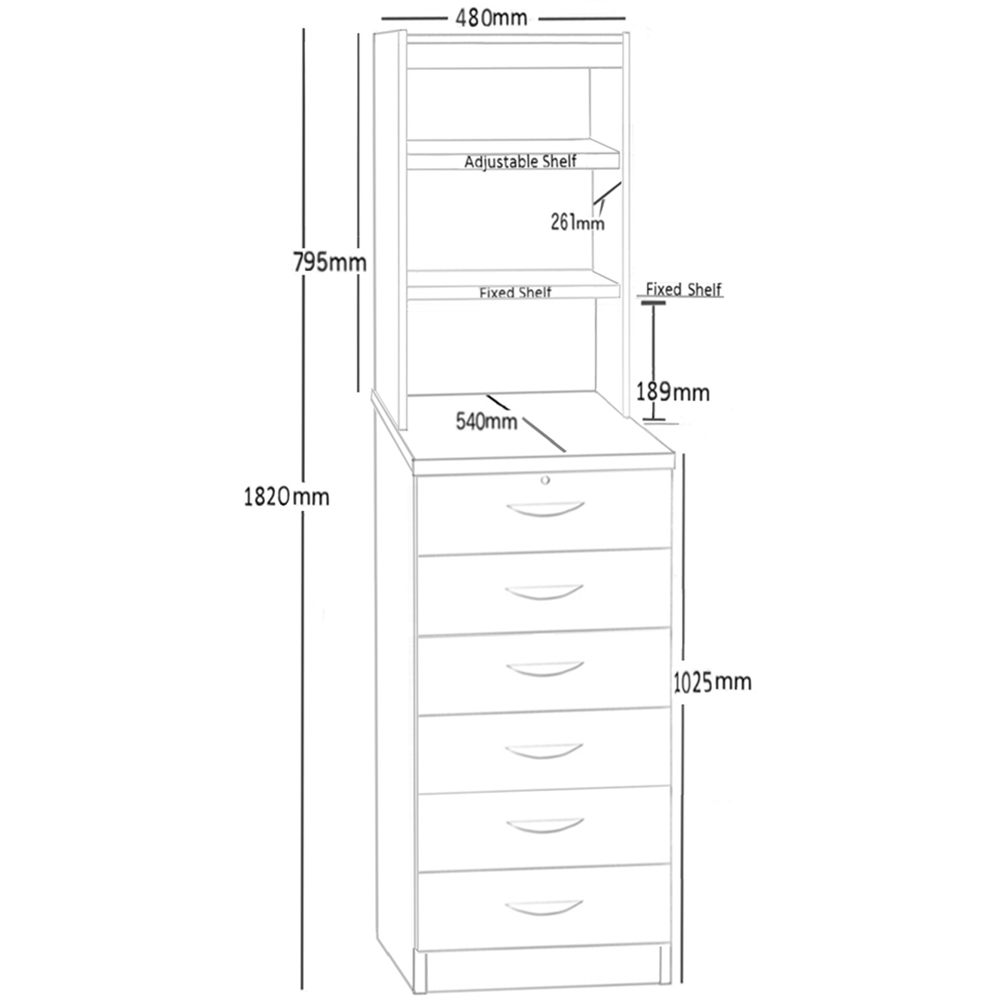 R White Cabinets 6 Drawer 3 Shelf Grey Chest of Drawers with Hutch Image 5