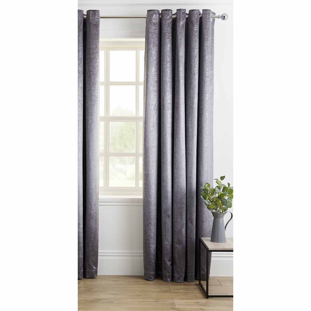 Wilko Grey Sparkle Velvet Eyelet Curtains 228 W x 228cm D Image 2