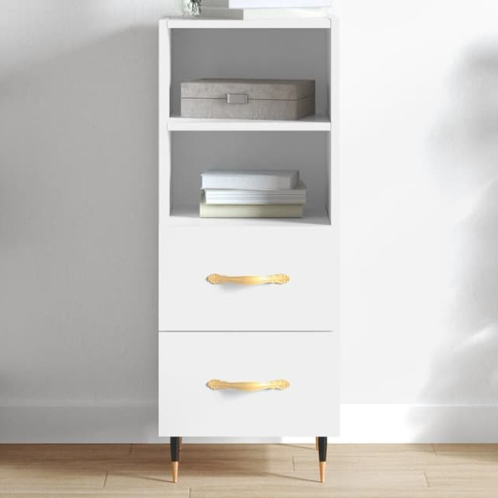 vidaXL 2 Drawer 2 Shelf High Gloss White Sideboard Image 1