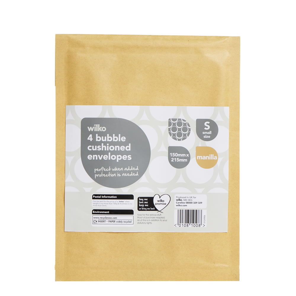Wilko C3 Manilla Bubble Cushioned Envelopes Small 150 x 215mm 4 pack Image
