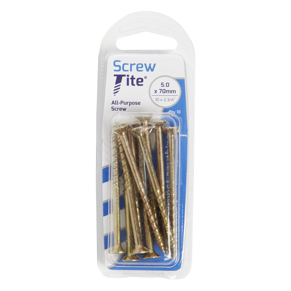 Screw Tite 5 x 70mm Net Coat Yellow Screws 10 Pack Image 2