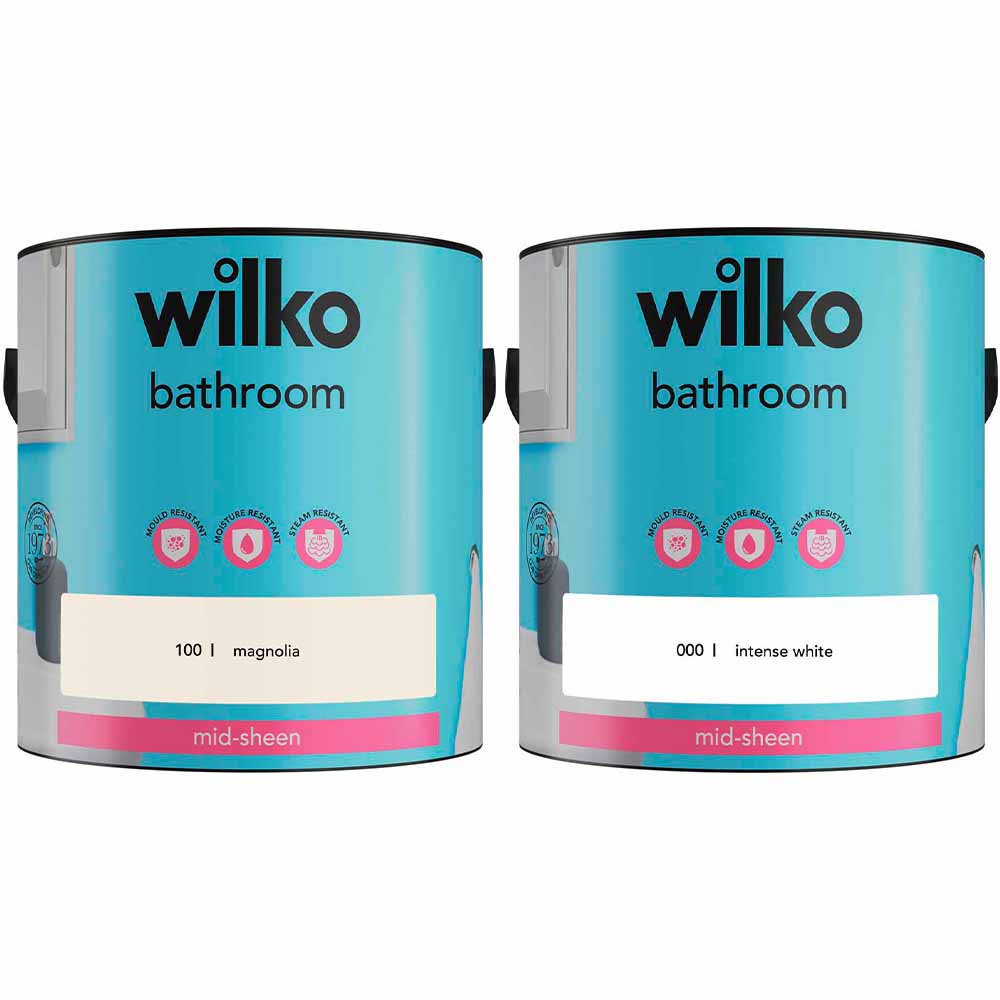 Wilko Bathroom Magnolia and White Paint Bundle Image 1