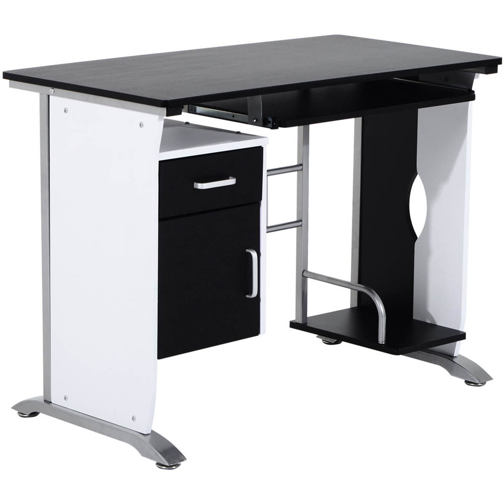 Portland Computer Desk with Sliding Tray White and Black Image 2