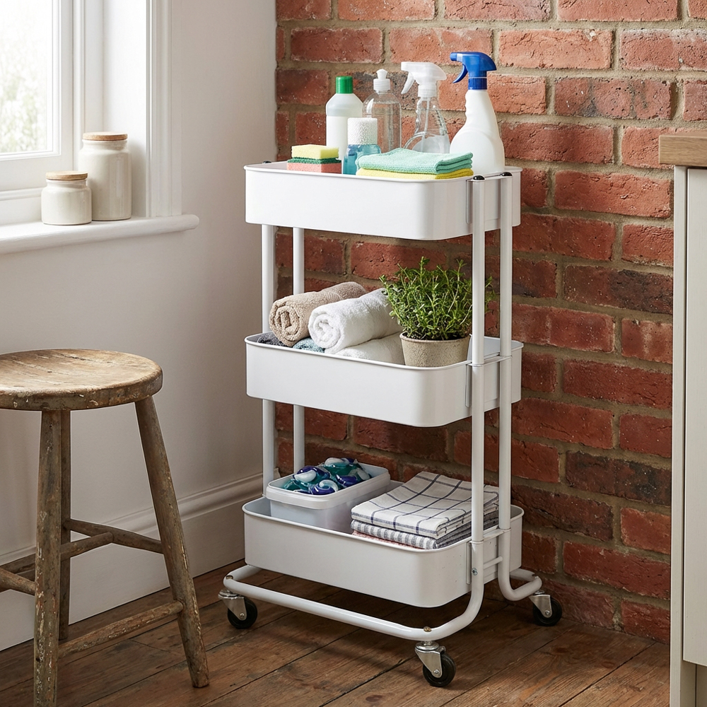 White 3 Tier Storage Trolley Image 5