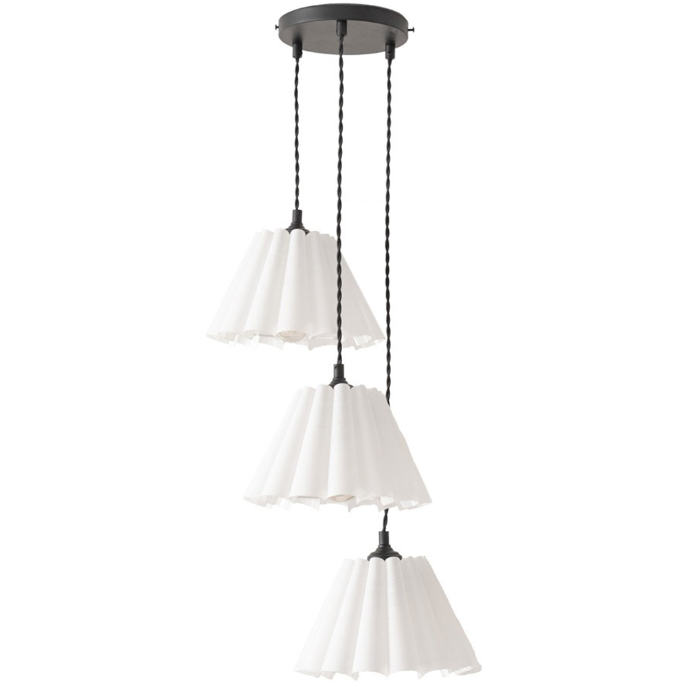 ValueLights Lauren White Pleated 3 Drop Cluster Matte Black LED Ceiling Pendant Light Image 1