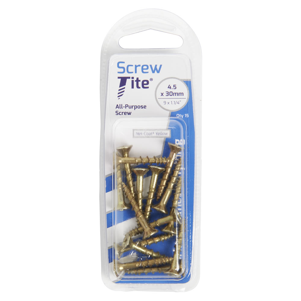 Screw Tite 4.5 x 30mm Net Coat Yellow Screws 15 Pack Image 2