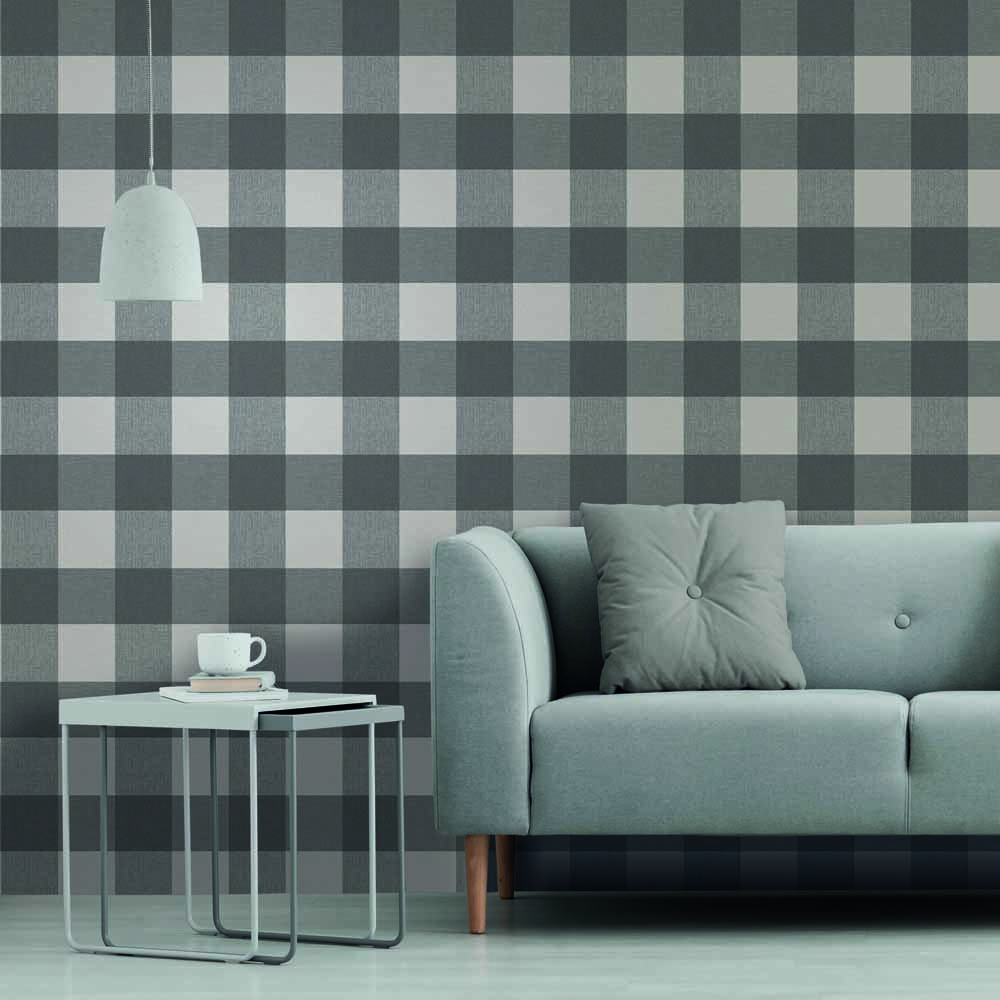 Superfresco Colours Glamorous Check Charcoal Wallpaper Image 3