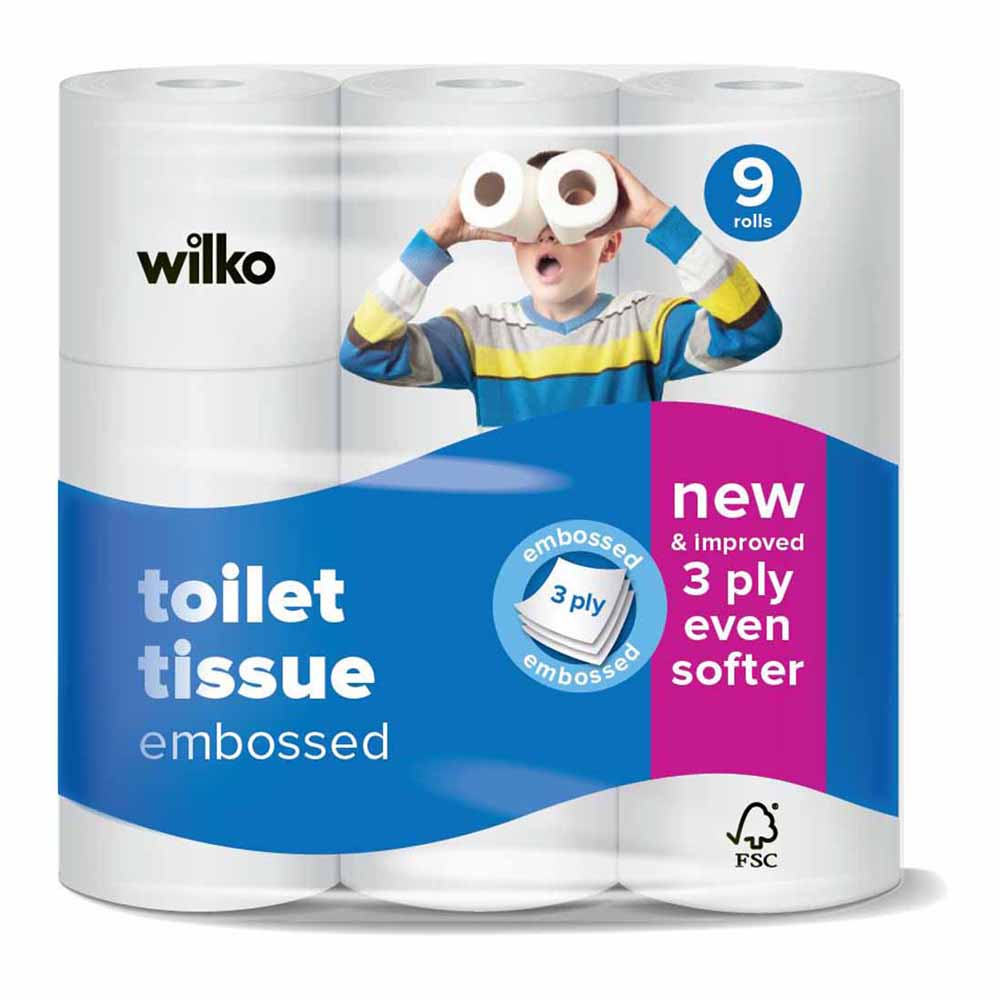 Wilko Embossed Toilet Tissue 9 Rolls 3 Ply Image 1