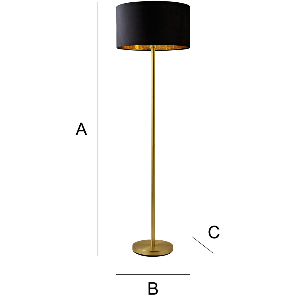 ValueLights Charlie Black Velvet and Metallic Shade Gold Floor Lamp and Bulb Image 8