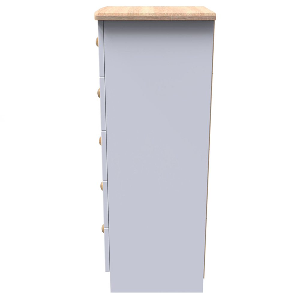 Crowndale Warwick 5 Drawer White Ash and Oak Tall Bedside Cabinet Image 3