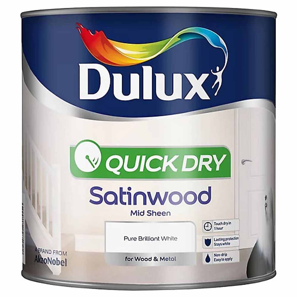 Dulux Quick Dry Wood and Metal Pure Brilliant White Mid Sheen Paint 2.5L Image 2