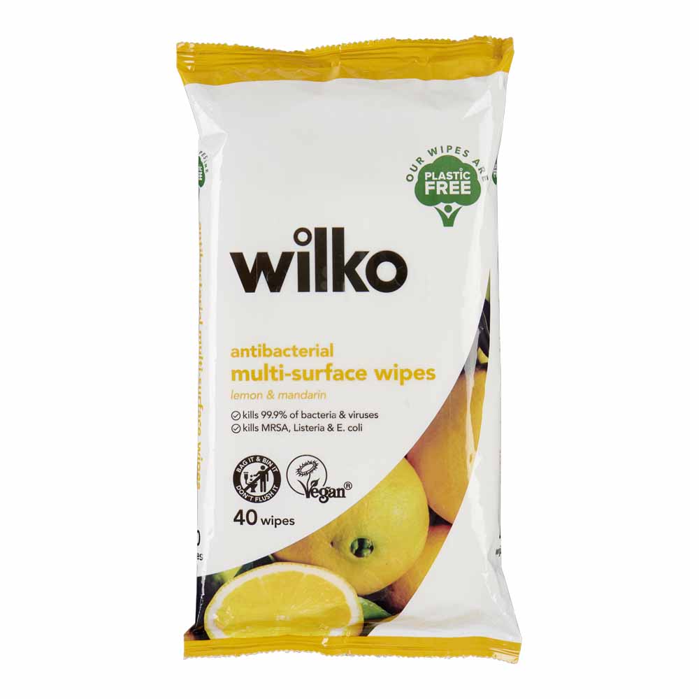 Wilko Plastic Free Antibacterial Lemon Wipes 6 x 40 Multipack Image 2