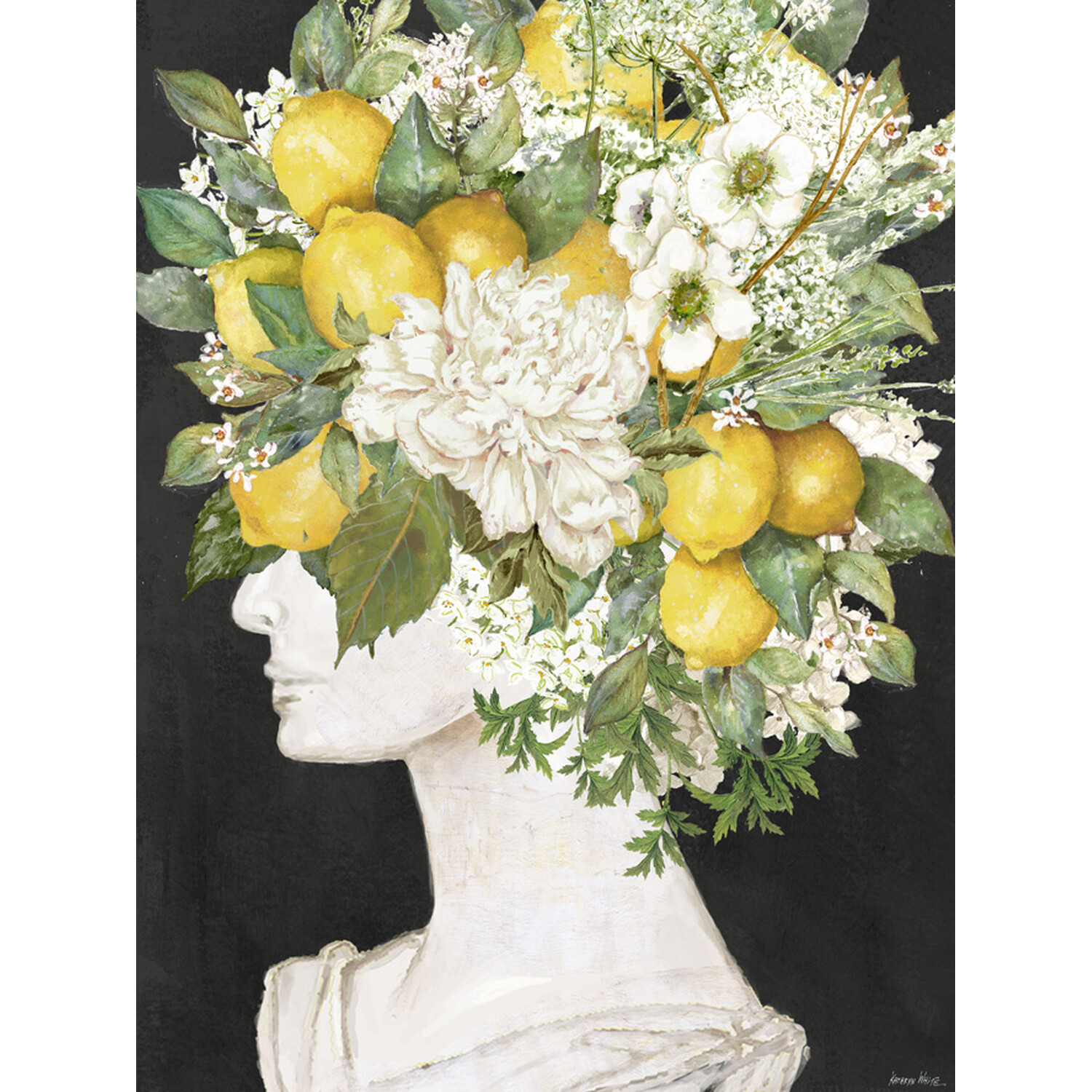 Kathryn White Floral Lemon Bust Canvas Image