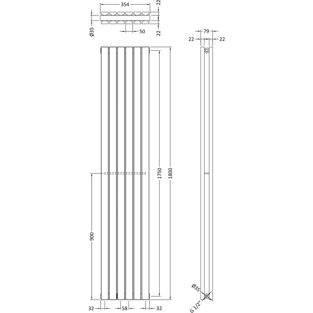 nuie Sloane Satin White Double Panel Designer Radiator 1800 x 354mm Image 3