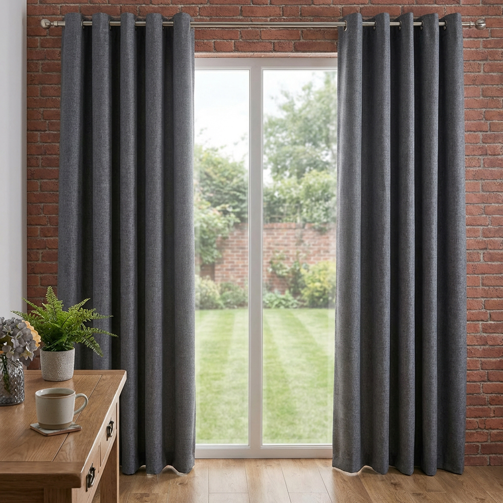 My Home Taylor Charcoal Blackout Eyelet Curtains 229cm Image 3
