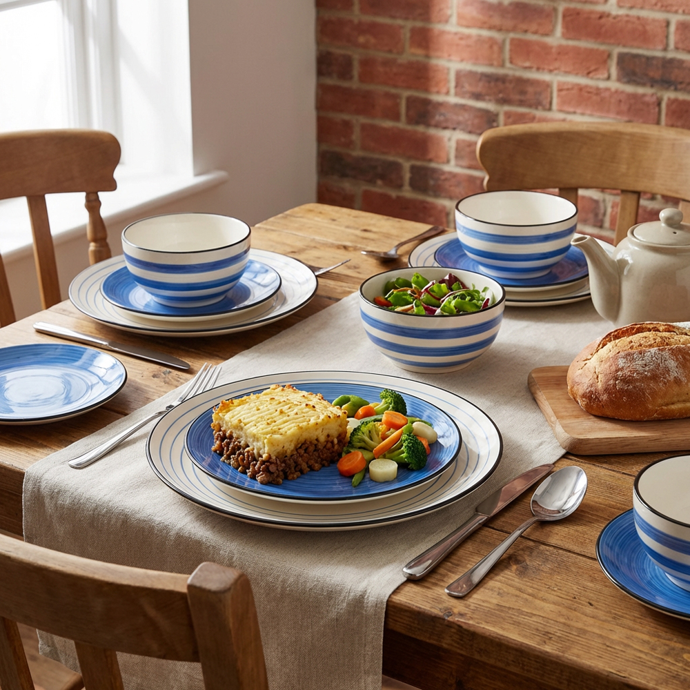 12 Piece Blue Handpainted Spinwash Dinnerset - Blue Image 3