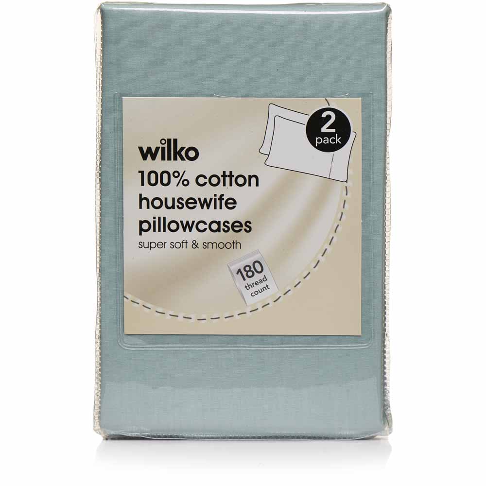Wilko Duck Egg Cotton Housewife Pillowcases 2 Pack Image 3
