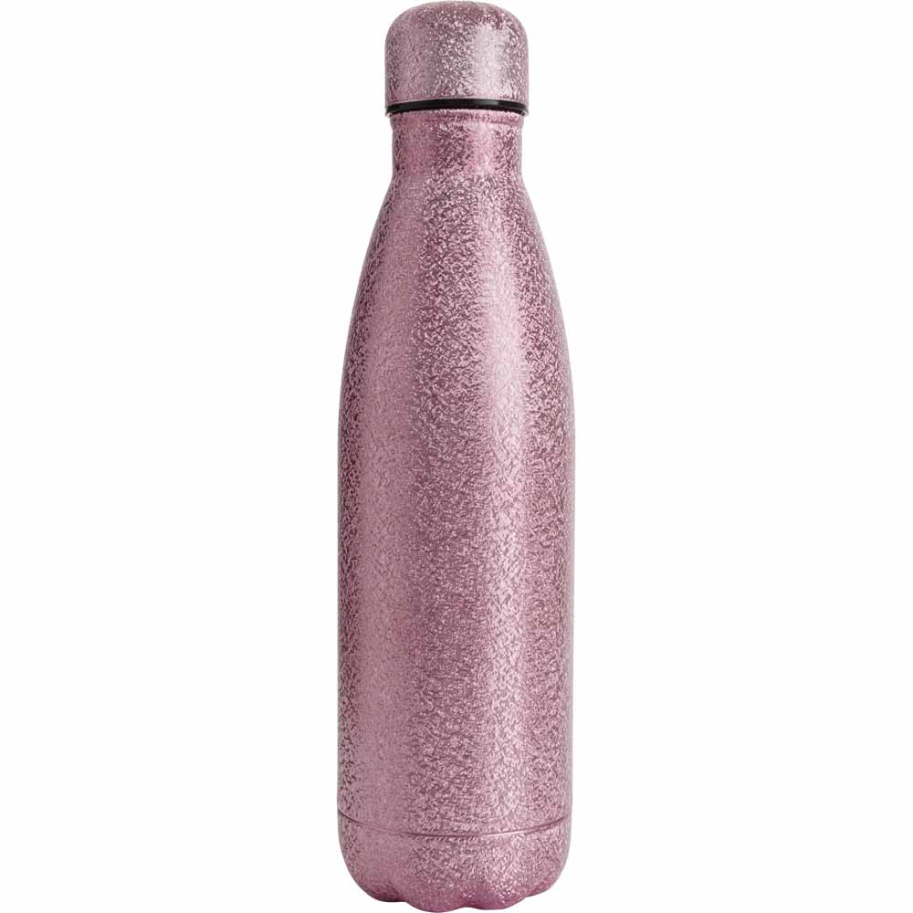Wilko Pink Glitter Double Wall Bottle 500ml Image