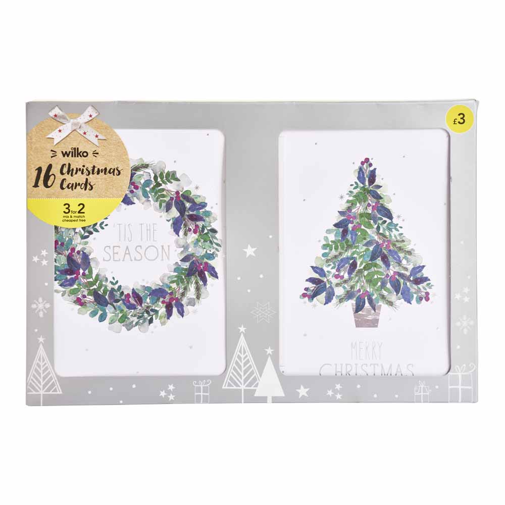 Duo Tree and Wreath Christmas Cards 16 pack Image