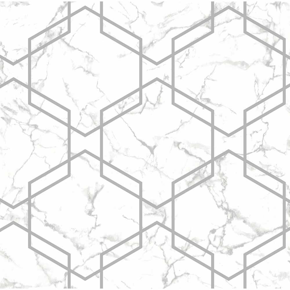 Holden Hexagon Geometric Marble Metallic Grey/ Silver Wallpaper Image 1
