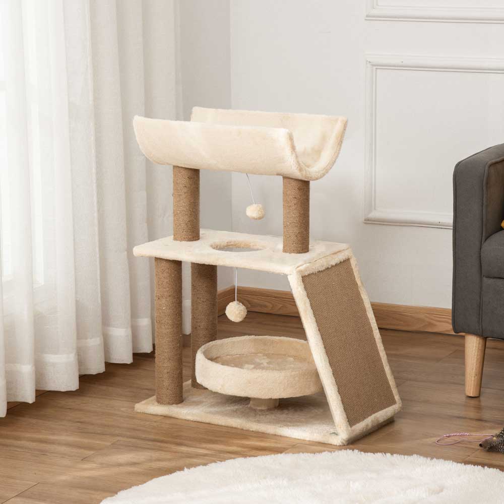 PawHut Brown Cat Tree Kitten Tower with Scratching Post Image 4