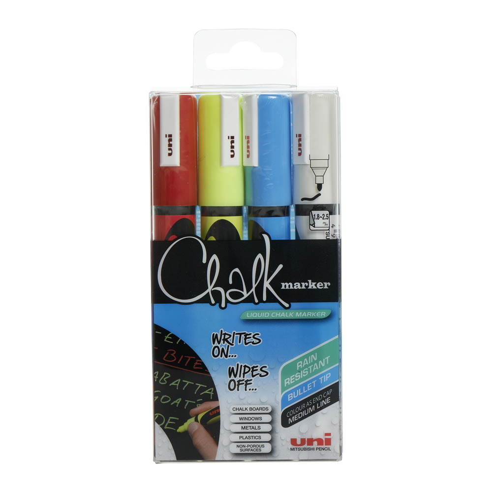 Uni-Ball Chalk Markers Assorted Colours 4 pack Image