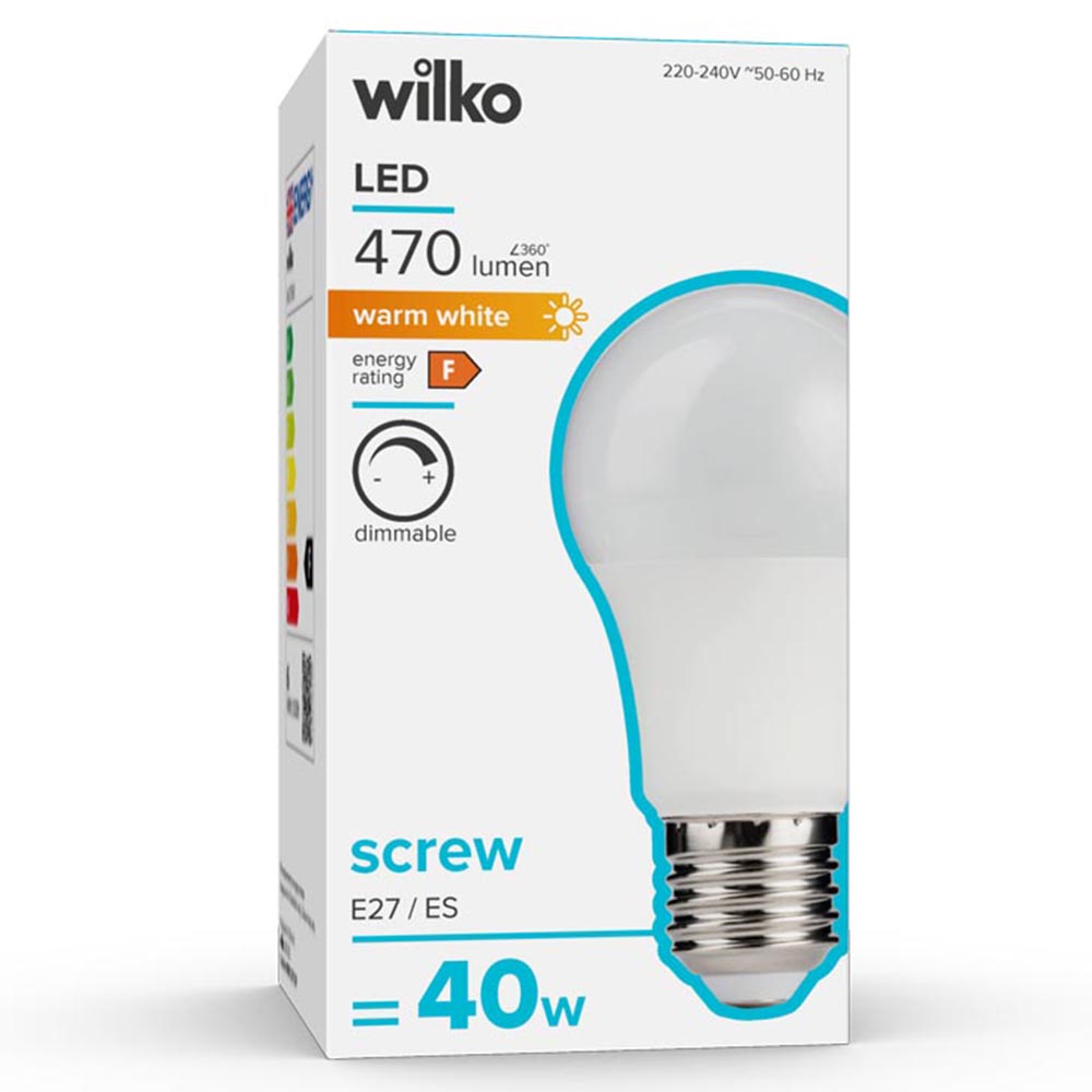 Wilko 1 pack Screw E27/ES LED 6W 470 Lumens Dimmable GLS Light Bulb Image 1
