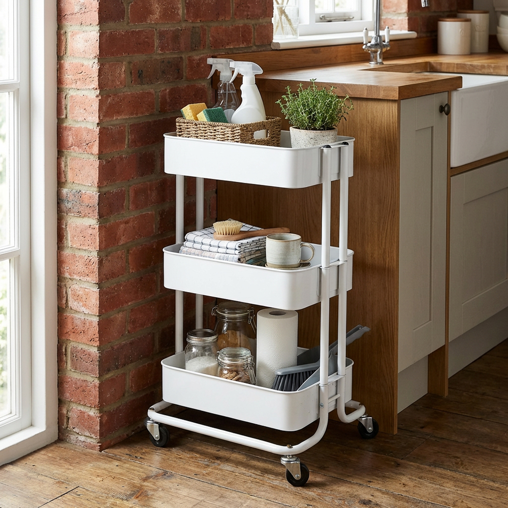 White 3 Tier Storage Trolley Image 4