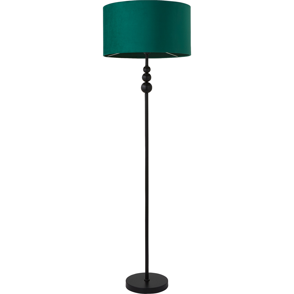 ValueLights Marissa Forest Green Velvet Shade Black Ball LED Floor Lamp Image 1