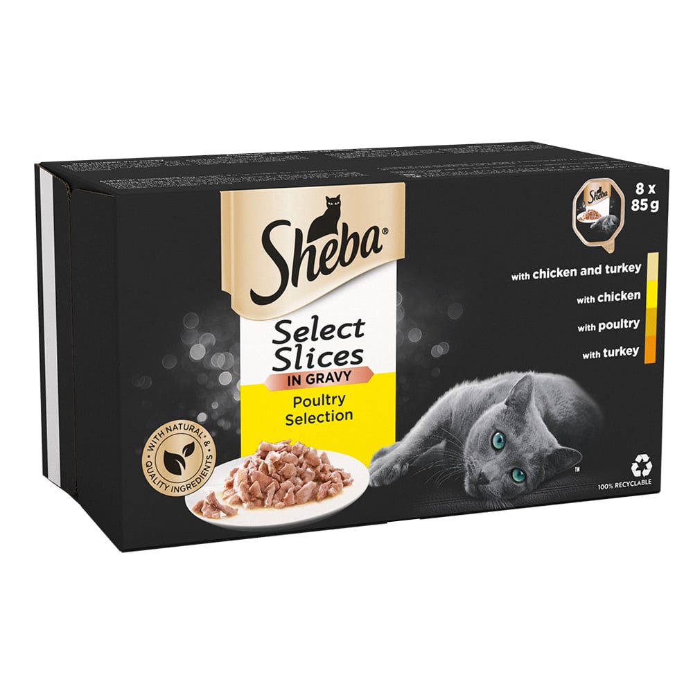 Sheba Select Slices Mixed Poultry Collection in Gravy Cat Trays 85g Case of 4 x 8 Pack Image 3