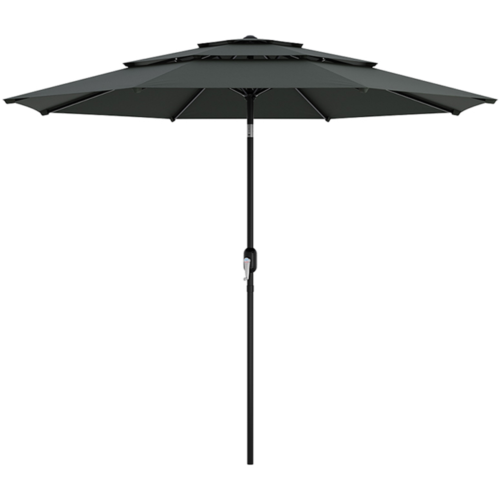 Living and Home Dark Grey 3 Tier Crank and Tilt Parasol with Weave Cement Base 3m Image 1