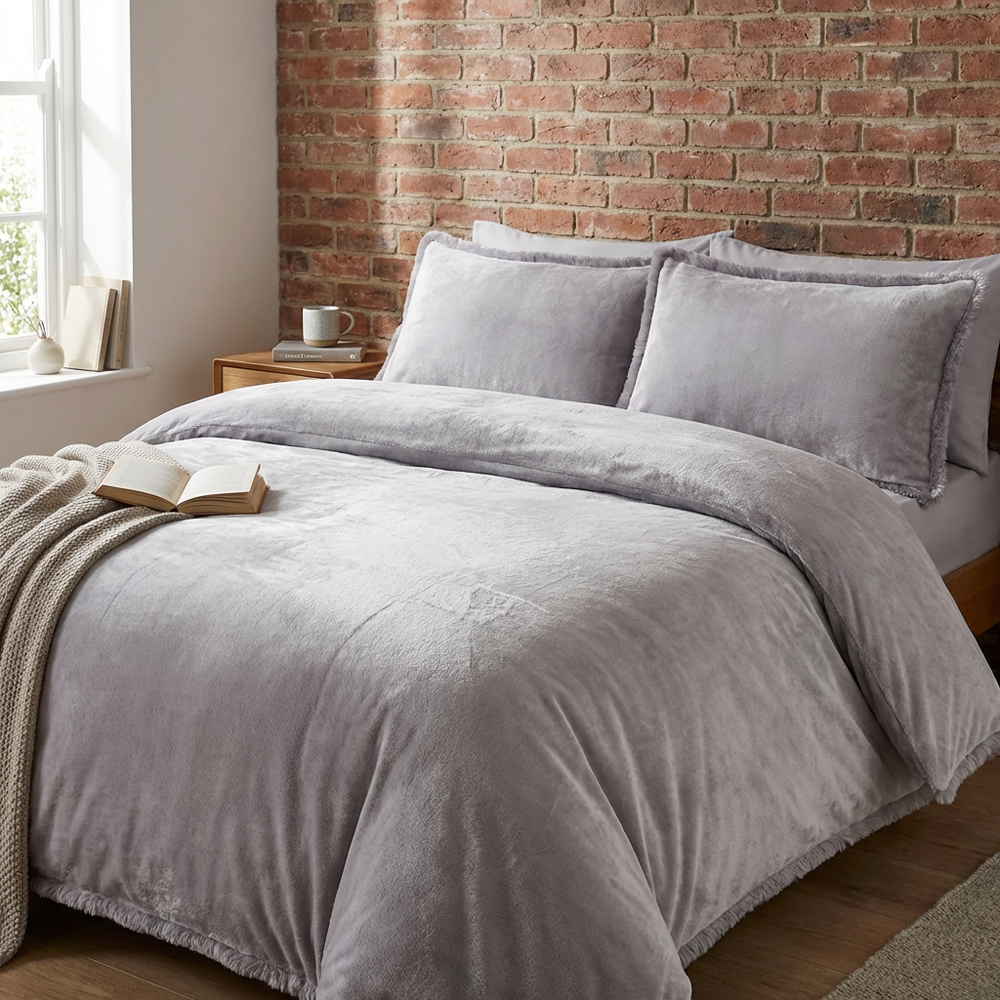 Selena Velvet Duvet Set Grey Double Image 5
