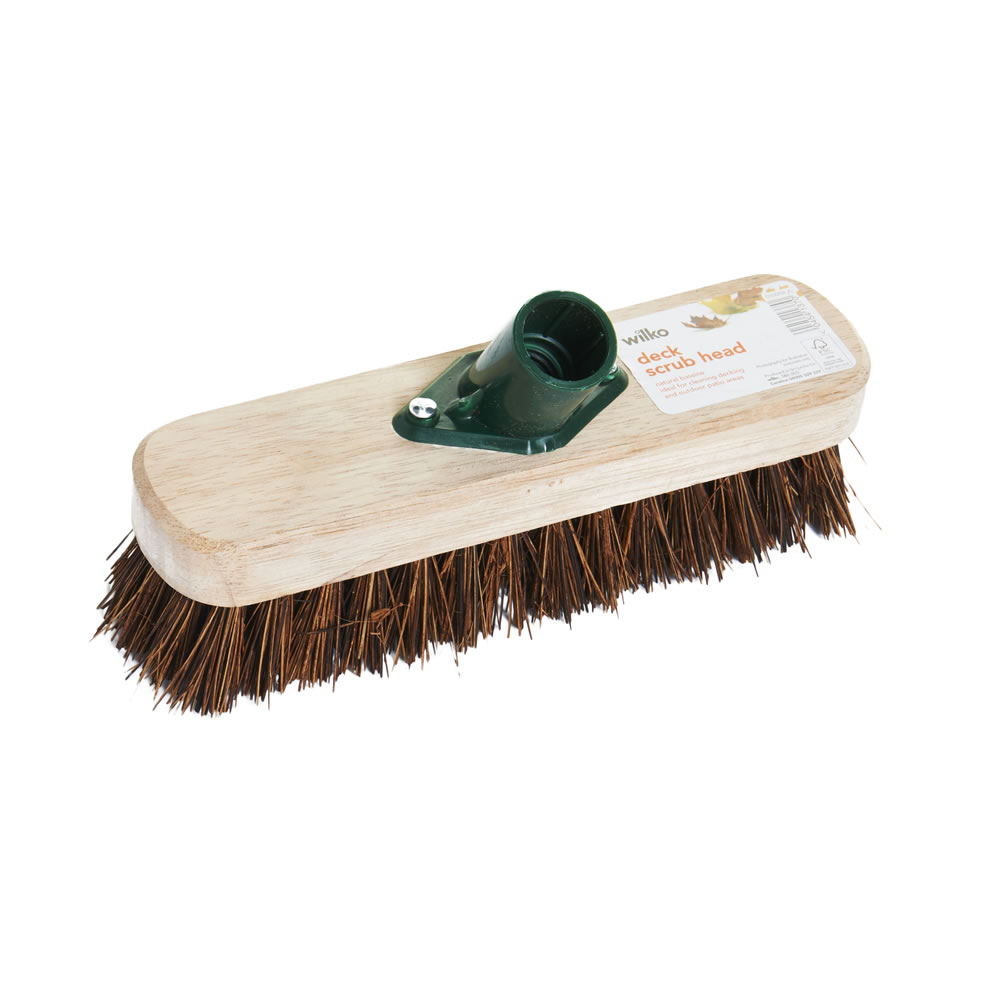 Wilko Wooden Deck Scrub Broom Head with Stiff PVC Bristles 228mm Wilko