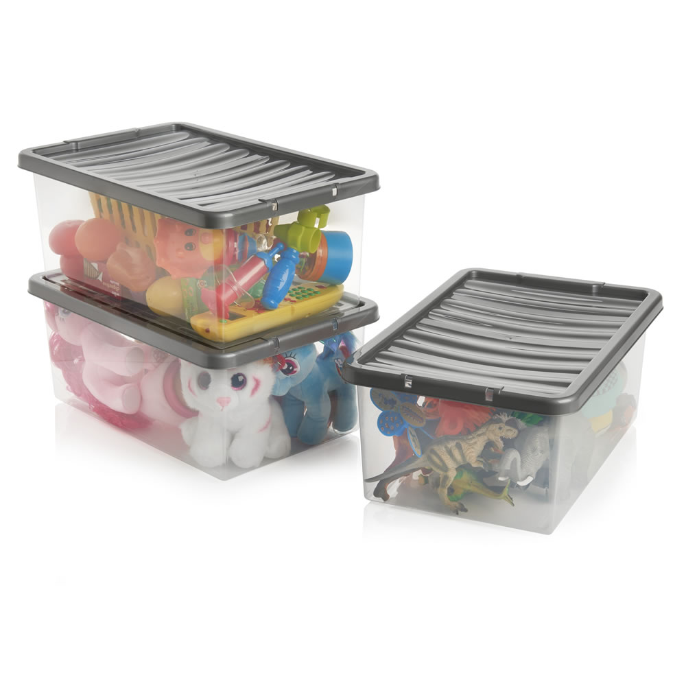 Wilko 12L Storage Box with Silver Lid 3 pack Image 3