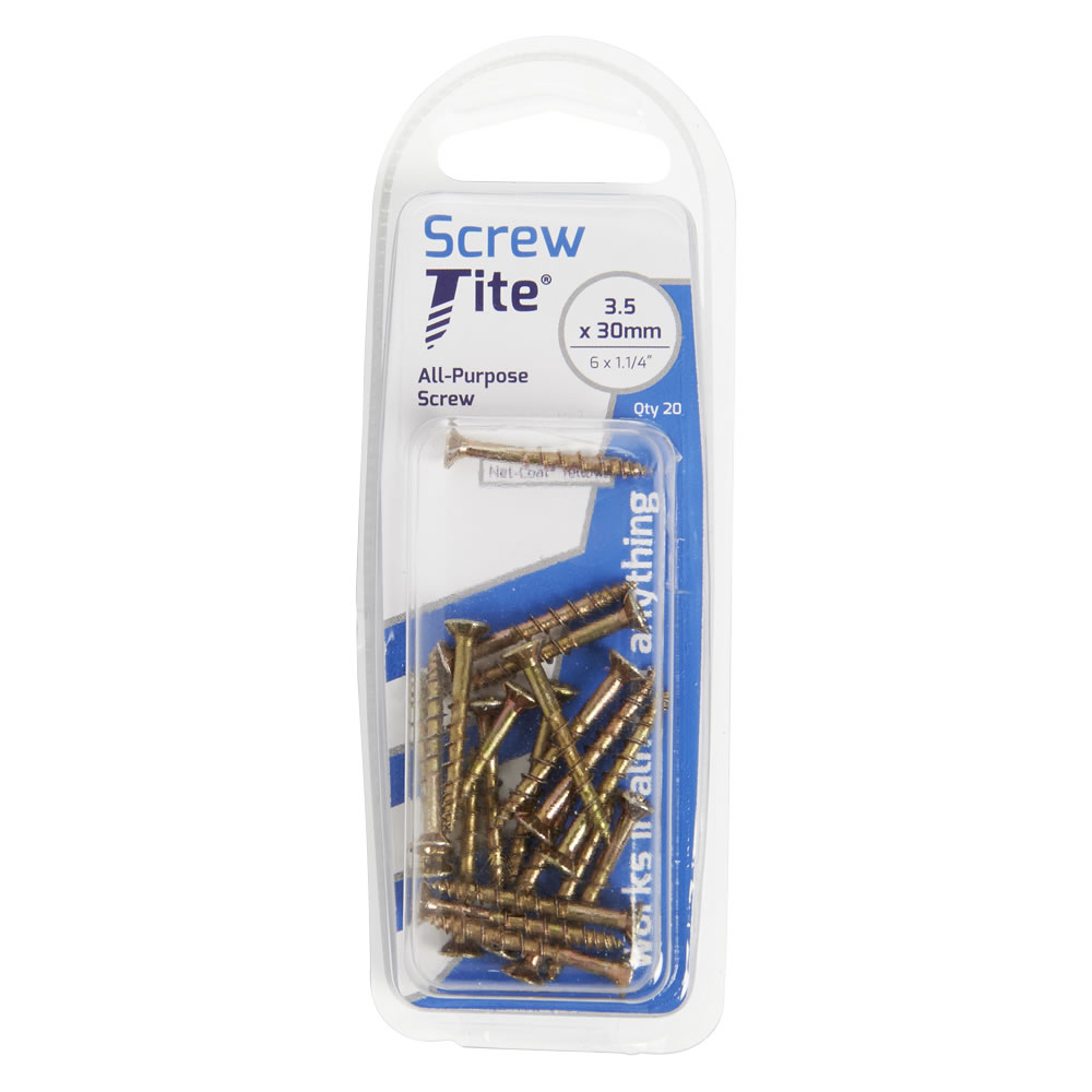 Screw Tite 3.5 x 30mm Screw Net Coat Yellow 20 Pack Image 2