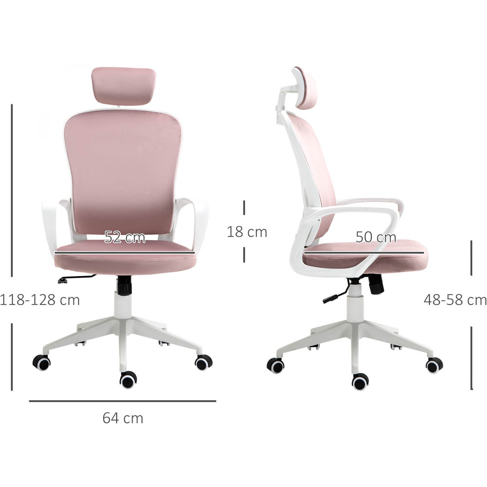 Portland Pink Velvet Feel Fabric Swivel High Back Office Chair Image 7