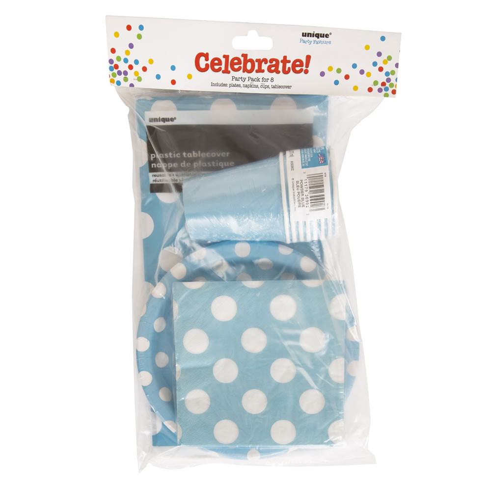 Unique Polka Dot Tableware Party Pack Powder Blue Image 1