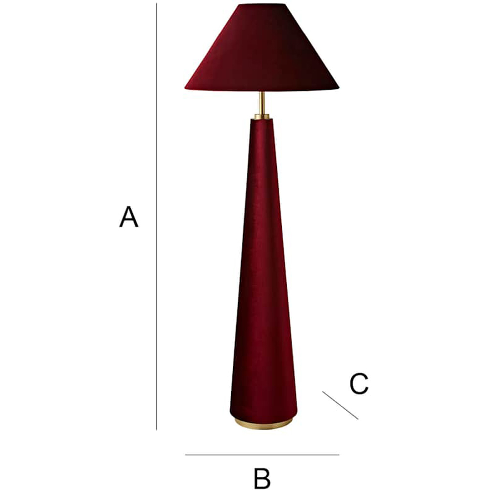 ValueLights Martha Conical Burgundy Velvet Midi Floor Lamp and Bulb Image 8