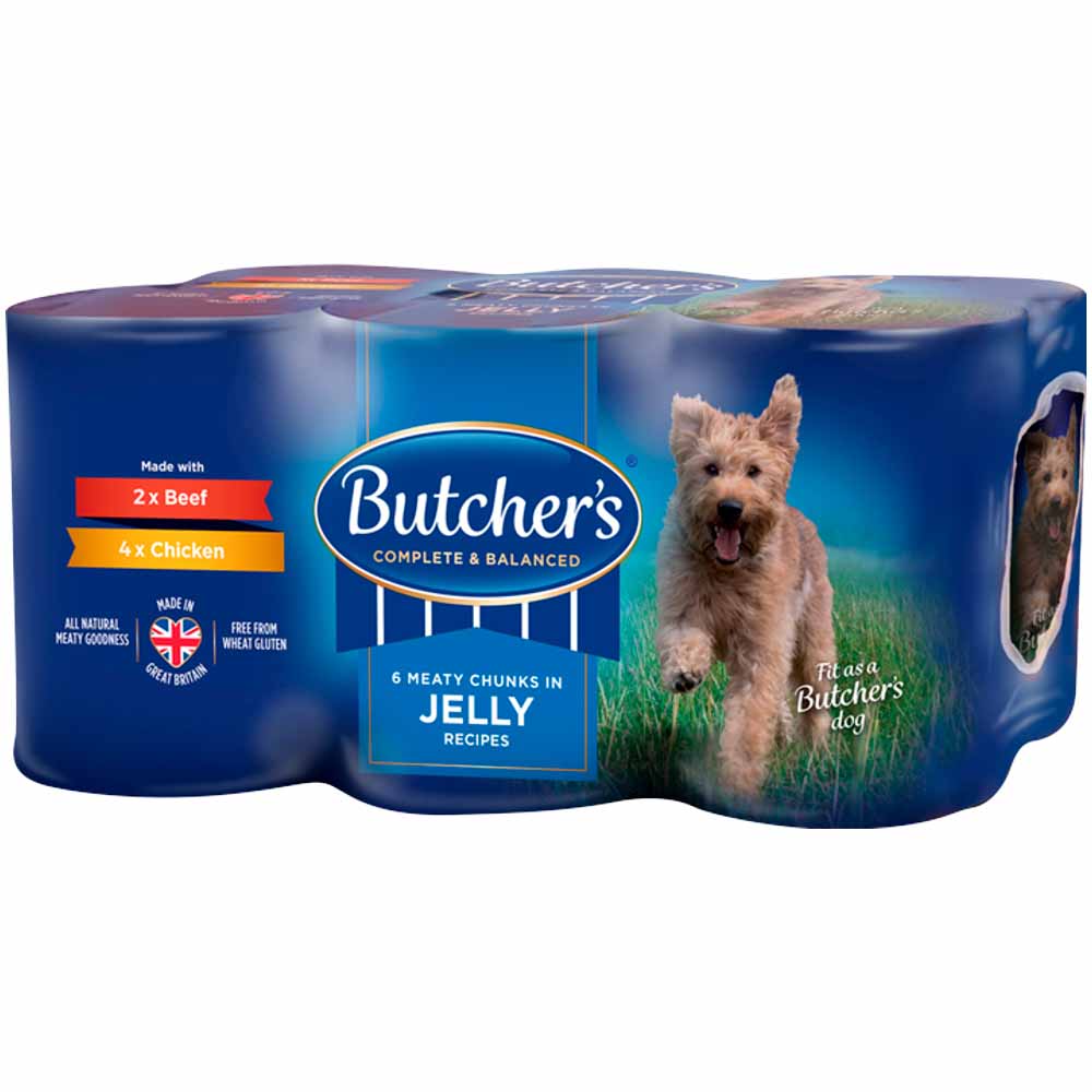 Butcher's Chicken and Beef Jelly Recipes Dog Food Tins 6 x 400g Image