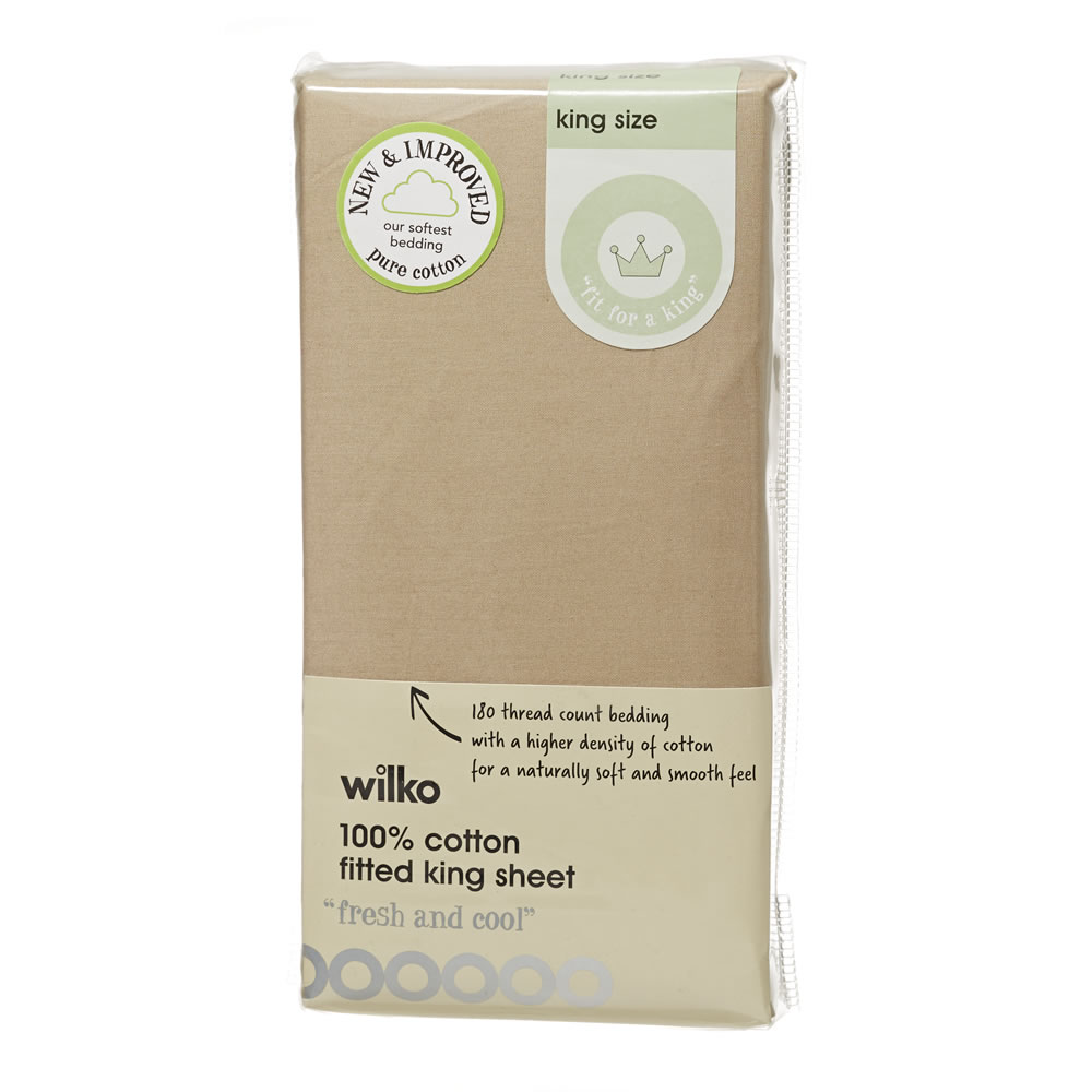 Wilko Easy Care Taupe King Size Fitted Sheet Image