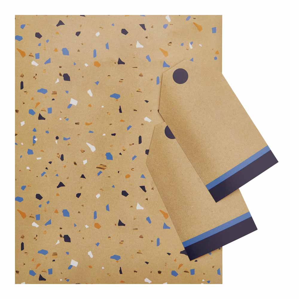 Wilko Gold Speckle Print Gift Wrap with Tag 2 Pack   Image