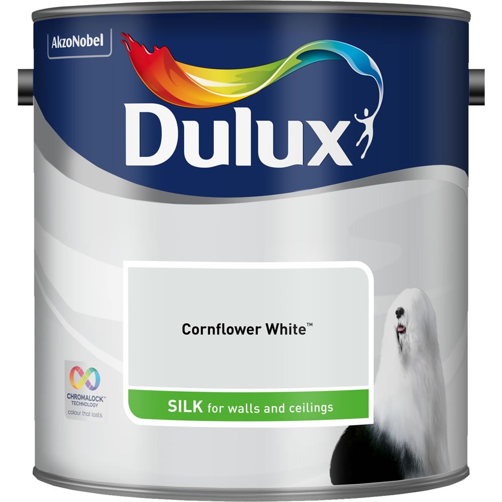 Dulux Walls & Ceilings Cornflower White Silk Emulsion Paint 2.5L Image 2
