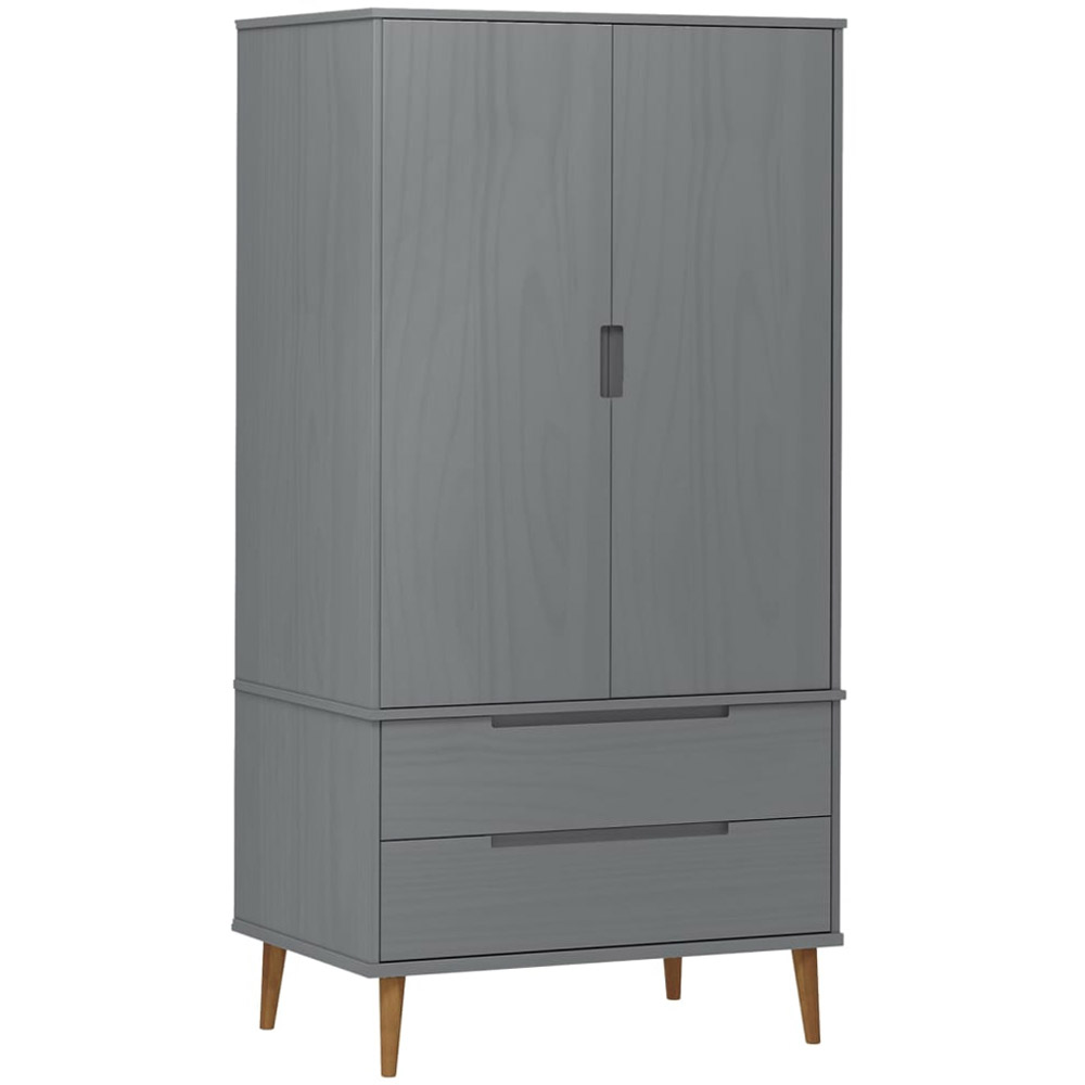 vidaXL Molde 2 Door 2 Drawer Grey Solid Wood Pine Wardrobe Image 2