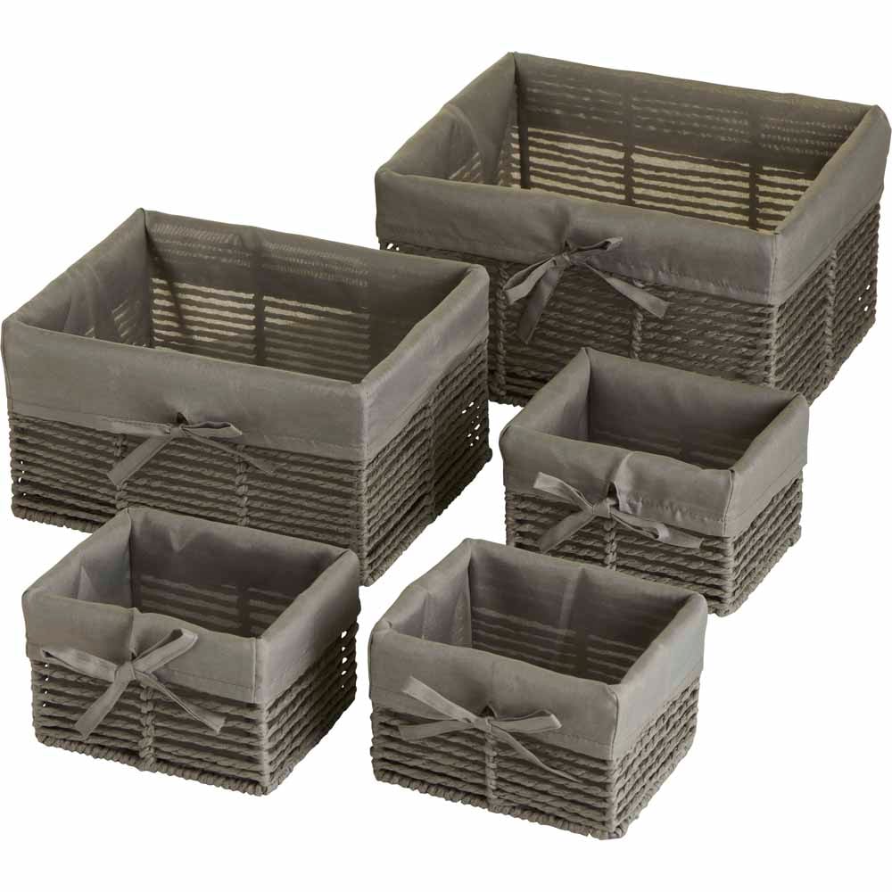 Wilko Grey Paper Rope Baskets 5 Pack Image 1