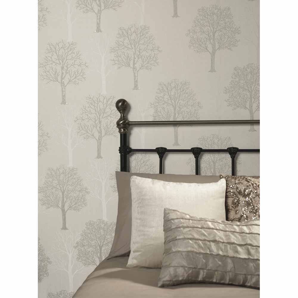 Holden Decor Opus Ornella Tree Glitter Grey Wallpaper Wilko
