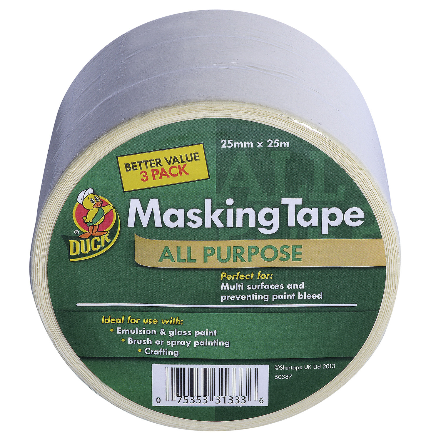 Duck 25mm x 25m All Purpose Masking Tape 3 Pack Image 1