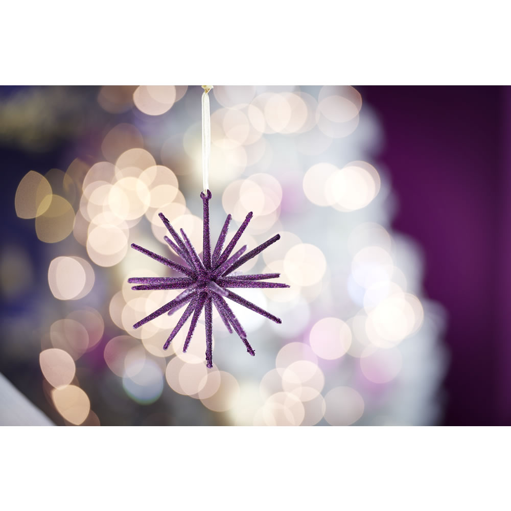 Wilko Midnight Magic Purple Glitter 3D Star Christmas Tree Decoration Image 2