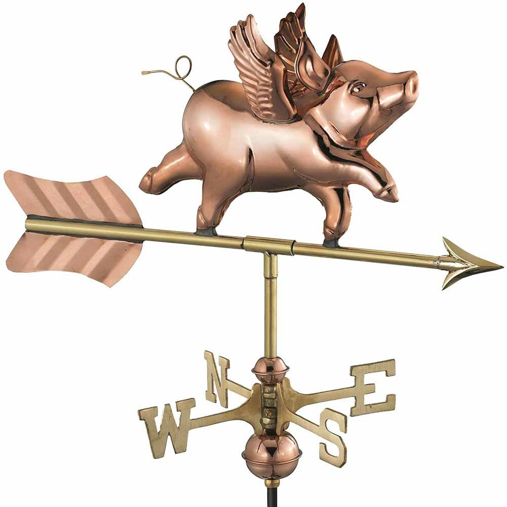 Espira Flying Pig Cottage Copper Weathervane Image 1