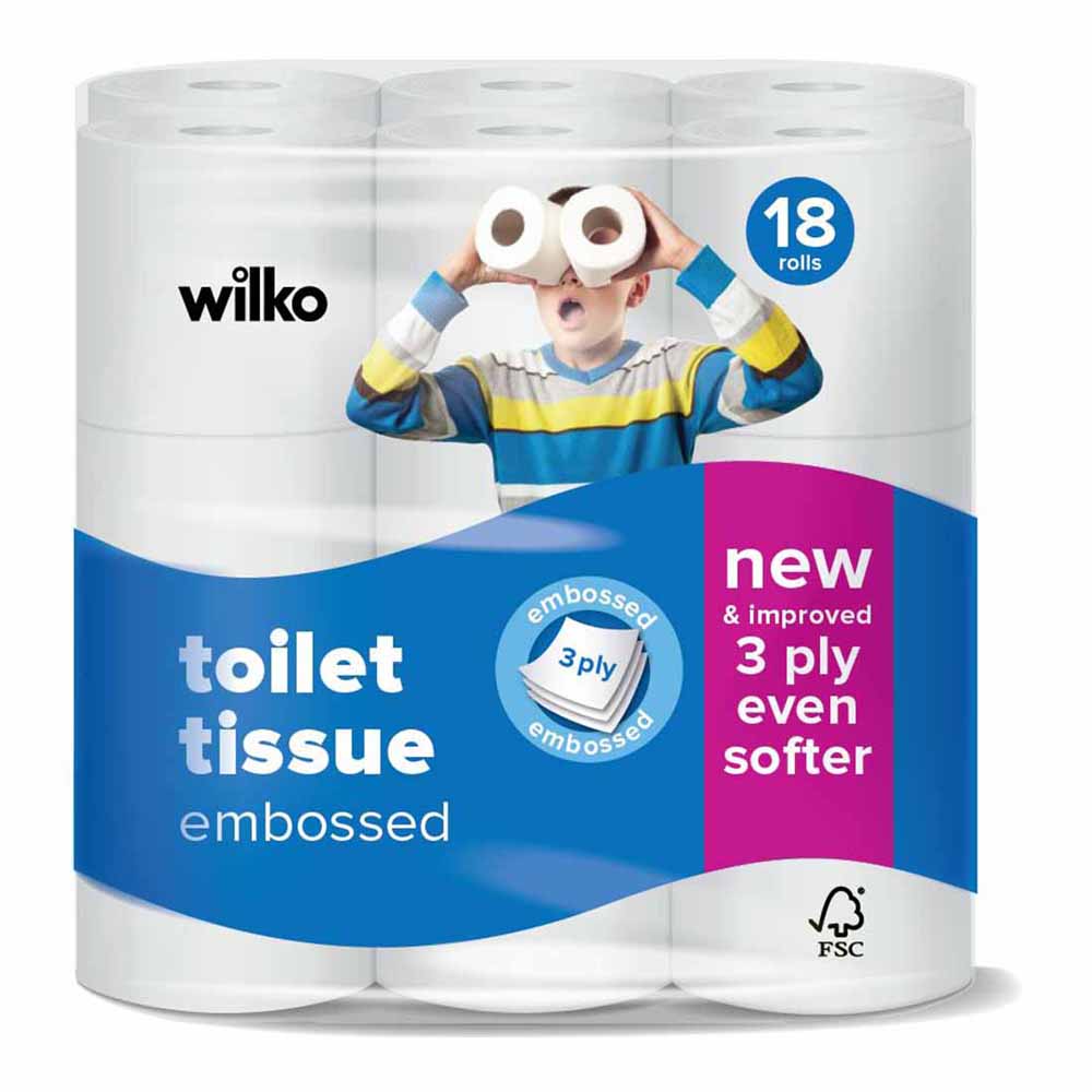 Wilko Embossed Toilet Tissue 18 Rolls 3 Ply Image